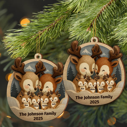 Customizable Family Ornament With Adorable Deers