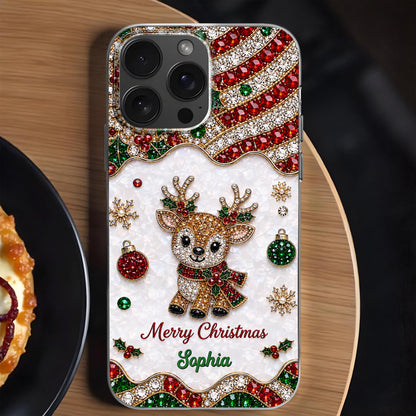 Merry Christmas Reindeer With 3D Crystal Effect Ornaments - Personalized Clear Phone Case - XMAS228_PHC
