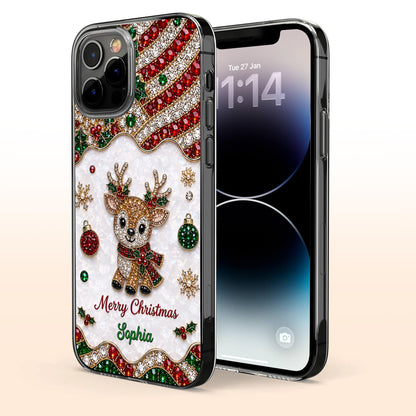Merry Christmas Reindeer With 3D Crystal Effect Ornaments - Personalized Clear Phone Case - XMAS228_PHC