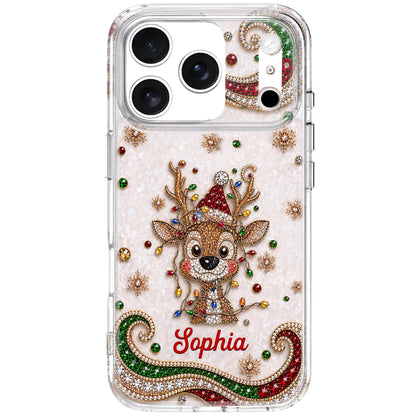 A Cute Reindeer Bringing Festive Joy Holiday Crystals And Reindeer - Personalized Clear Phone Case - XMAS234_PHC