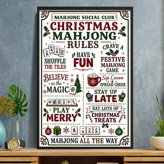 Mahjong Social Club Christmas Mahjong Rules Holiday Poster With Festive Tiles - Personalized Custom Vertical Poster - XMAS248_VPOS