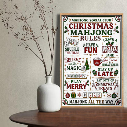 Mahjong Social Club Christmas Mahjong Rules Holiday Poster With Festive Tiles - Personalized Custom Vertical Poster - XMAS248_VPOS