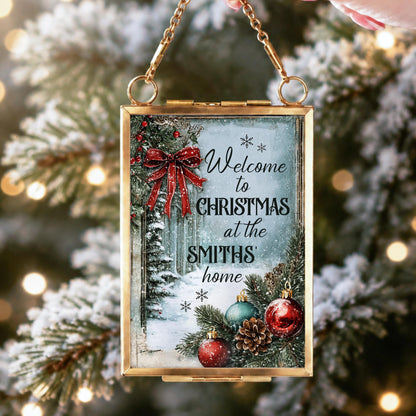 Welcome To Christmas At Our Home Red Bow Ornament Ornaments - Personalized Metal Frame Ornament - XMAS249_GOFRO
