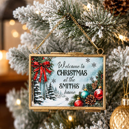 Welcome To Christmas At Our Home Red Bow Ornament Ornaments - Personalized Metal Frame Ornament - XMAS249_GOFRO