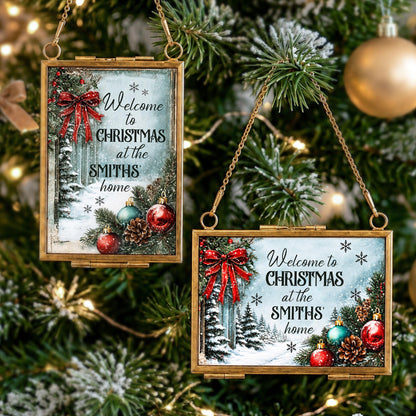 Welcome To Christmas At Our Home Red Bow Ornament Ornaments - Personalized Metal Frame Ornament - XMAS249_GOFRO
