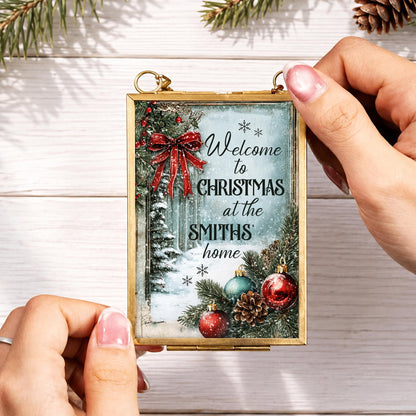 Welcome To Christmas At Our Home Red Bow Ornament Ornaments - Personalized Metal Frame Ornament - XMAS249_GOFRO