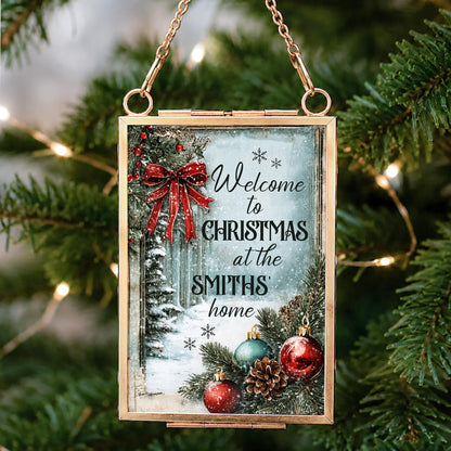 Welcome To Christmas At Our Home Red Bow Ornament Ornaments - Personalized Metal Frame Ornament - XMAS249_GOFRO