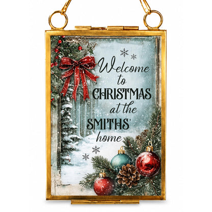 Welcome To Christmas At Our Home Red Bow Ornament Ornaments - Personalized Metal Frame Ornament - XMAS249_GOFRO