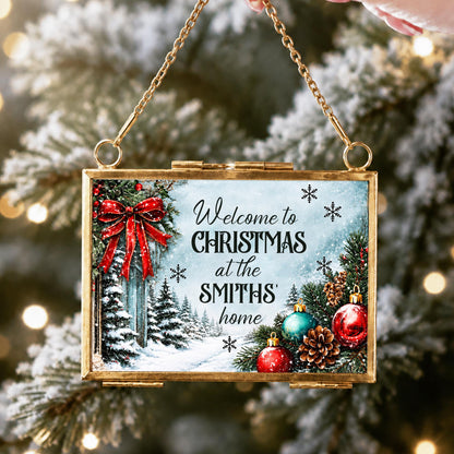 Welcome To Christmas At Our Home Red Bow Ornament Ornaments - Personalized Metal Frame Ornament - XMAS249_GOFRO