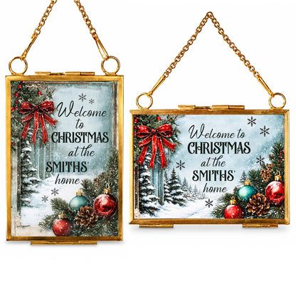 Welcome To Christmas At Our Home Red Bow Ornament Ornaments - Personalized Metal Frame Ornament - XMAS249_GOFRO