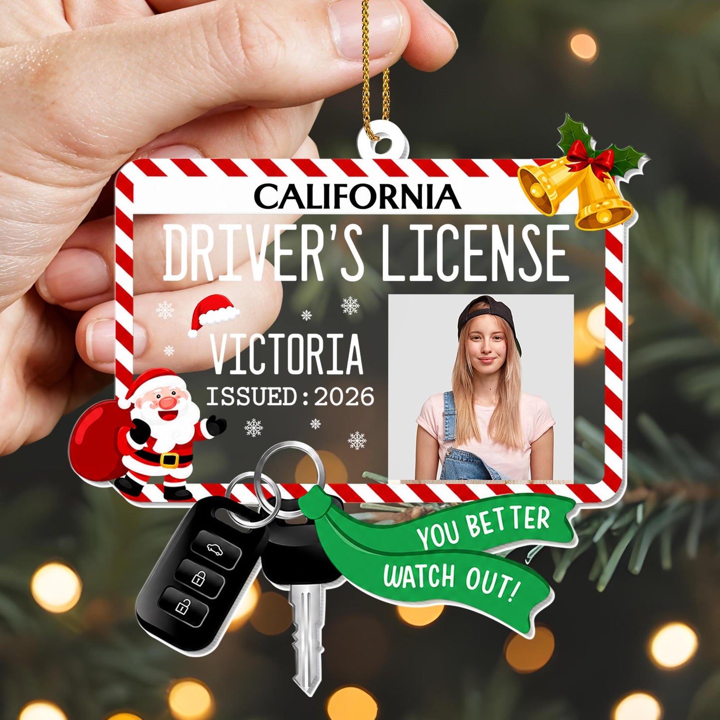 Driver's License You Better Watch Out With Santa and Car Keys - Personalized Custom Acrylic Ornament, Christmas Gift - XMAS342_ACO