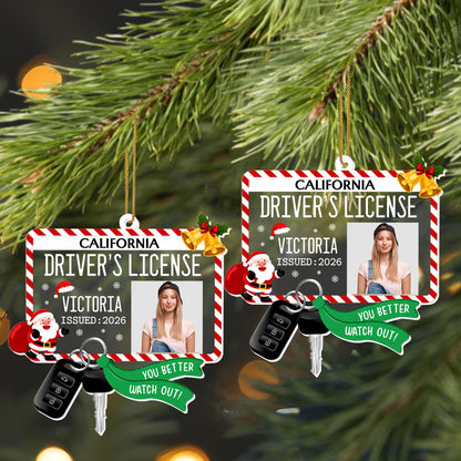 Driver's License You Better Watch Out With Santa and Car Keys - Personalized Custom Acrylic Ornament, Christmas Gift - XMAS342_ACO