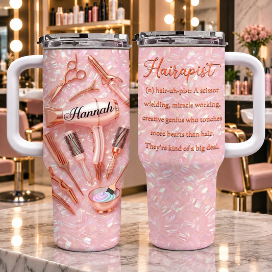 Hairapist Definition Miracle Working Creative Genius Mother Of Pearl Mosaic Salon Tools - Personalized 40oz Tumbler With Straw - HAIR095_TBS