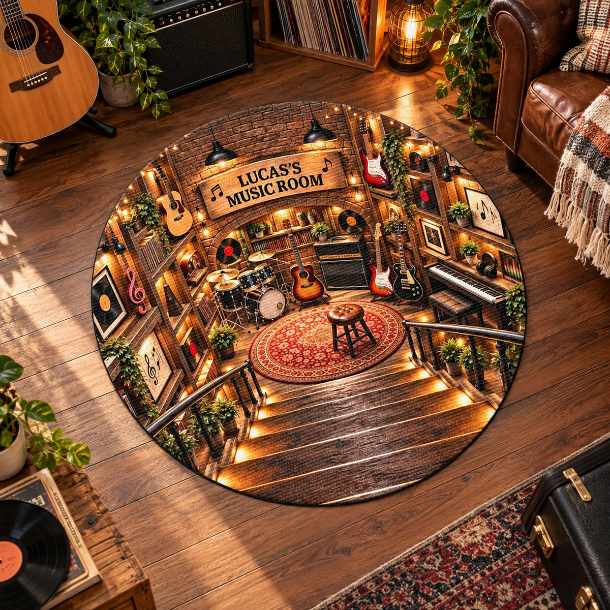Music Room Guitar And Drums 3D Illusion Studio Design - Personalized Custom Shaped Doormat - MUSIC215_CUDOR
