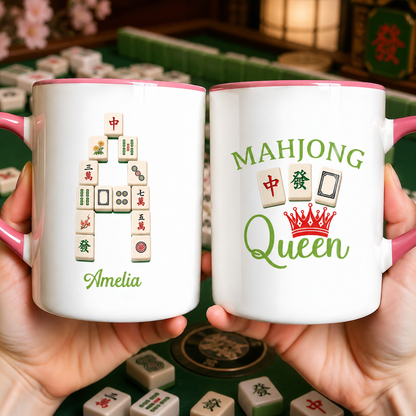Mahjong Queen With 3D Mahjong Alphabet And Red Crown - Personalized Custom Accent Mug - HOB423_AMUG