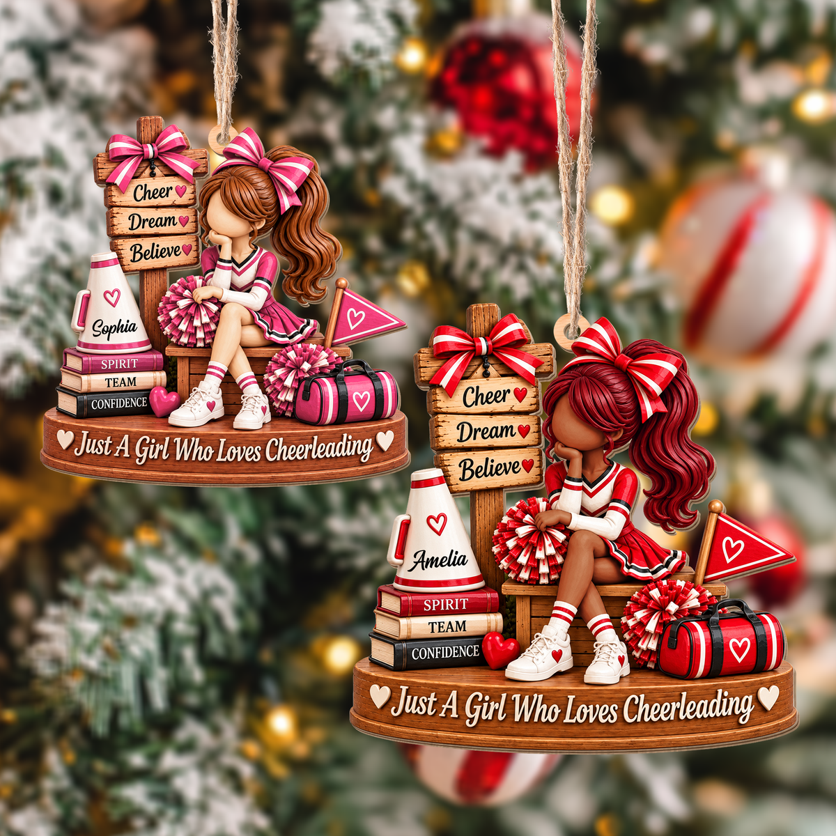 Just A Girl Who Loves Cheerleading Cheerleader With Pom Poms And Megaphone - Personalized Custom Wood Ornament, Custom Shaped - JBS402_WDO