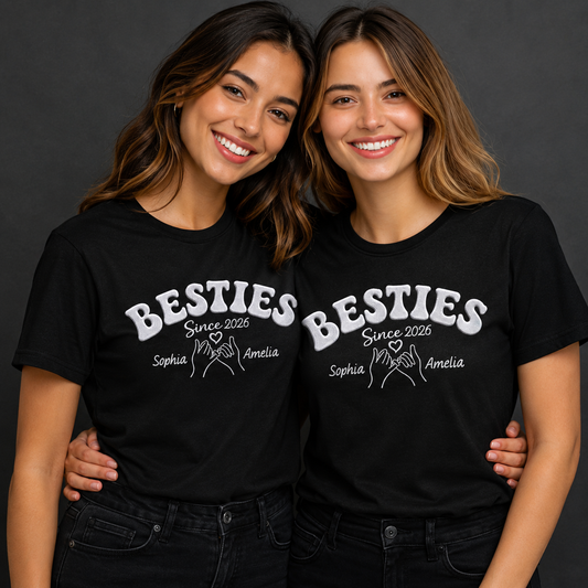 Besties Since Pinky Swear Hands And Heart Custom Name - Personalized Custom Unisex T-shirt, Hoodie - BST583_BBAS