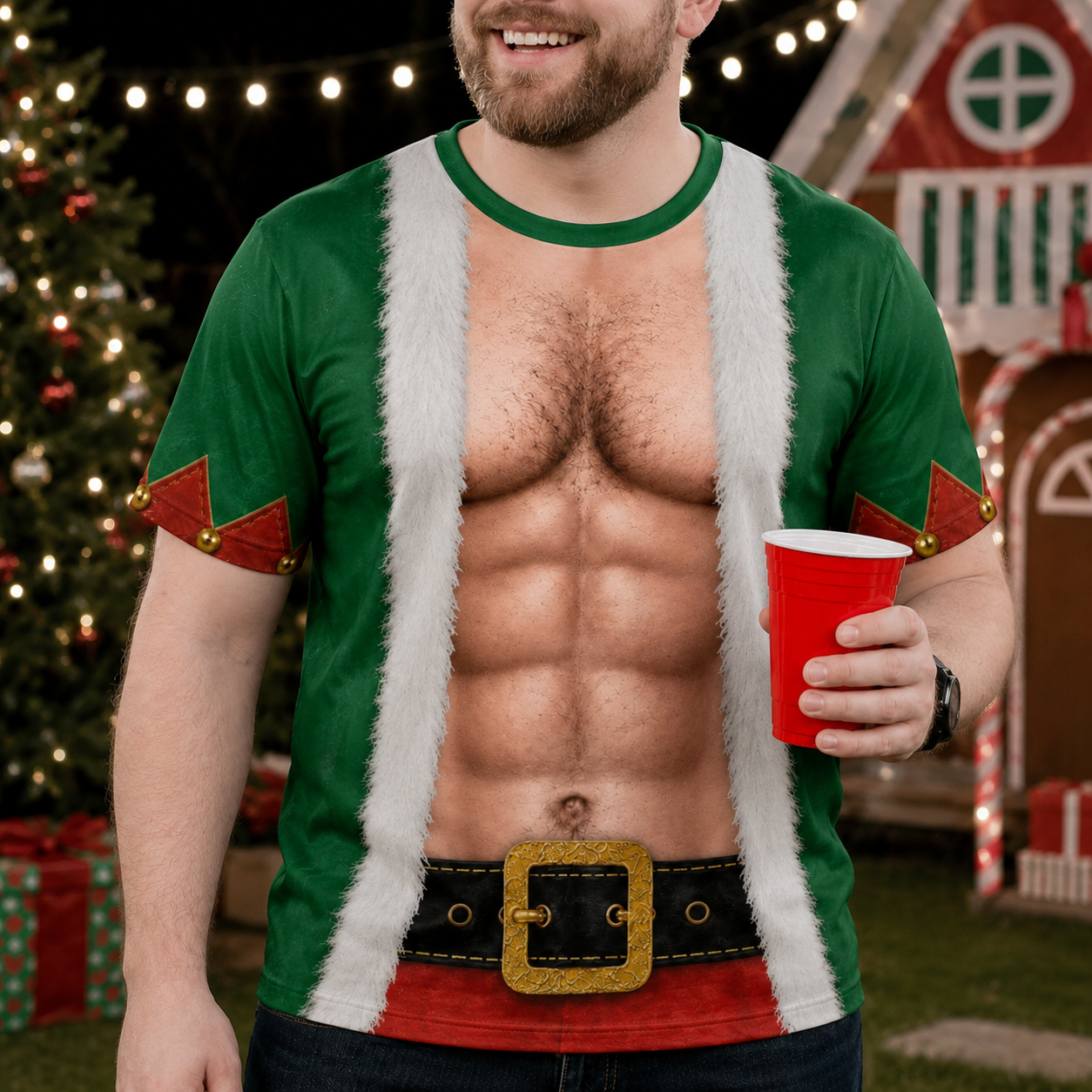 Matching Elf Body Abs And Bikini Funny Holiday Outfits - Personalized Custom Unisex All-Over Printed T-Shirt - CPL1911_3T