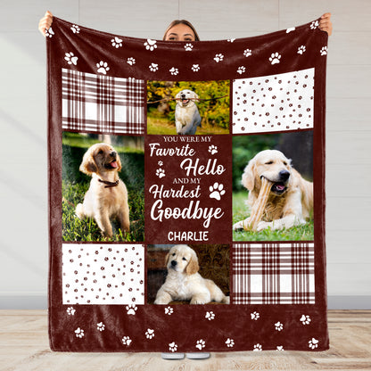 Couverture personnalisée « Bonjour, au revoir le plus dur » avec chiens et pattes – PME015_BLK
