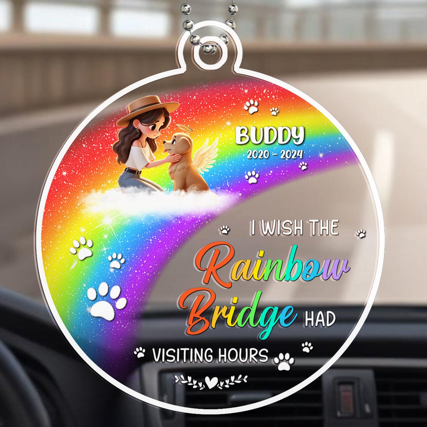 J'ai traversé le pont arc-en-ciel en sachant que j'étais aimé - Décoration acrylique personnalisée, décoration de voiture - PME008_HGO