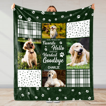 Couverture personnalisée « Bonjour, au revoir le plus dur » avec chiens et pattes – PME015_BLK