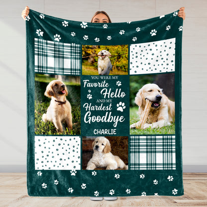 Couverture personnalisée « Bonjour, au revoir le plus dur » avec chiens et pattes – PME015_BLK