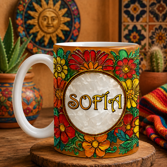 Vibrant Blooming Flowers And Colorful Petals Mexican Talavera Style Floral Art - Personalized Custom Coffee Mug - HSP019_MG
