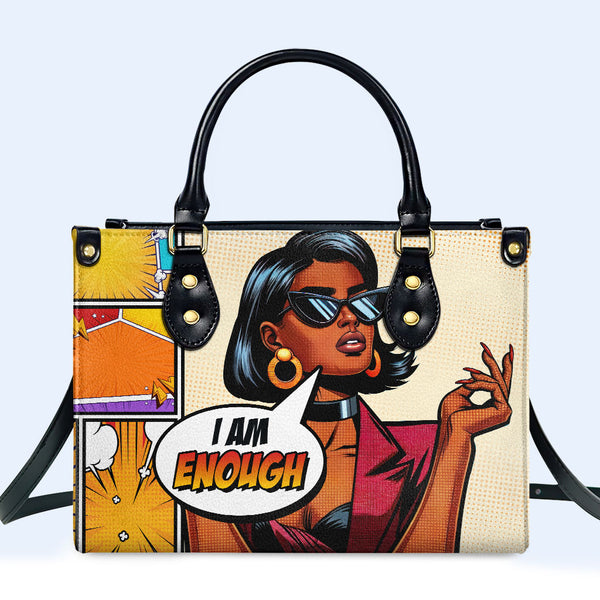 Soy suficiente - Bolso de mano de cuero personalizado - enough06