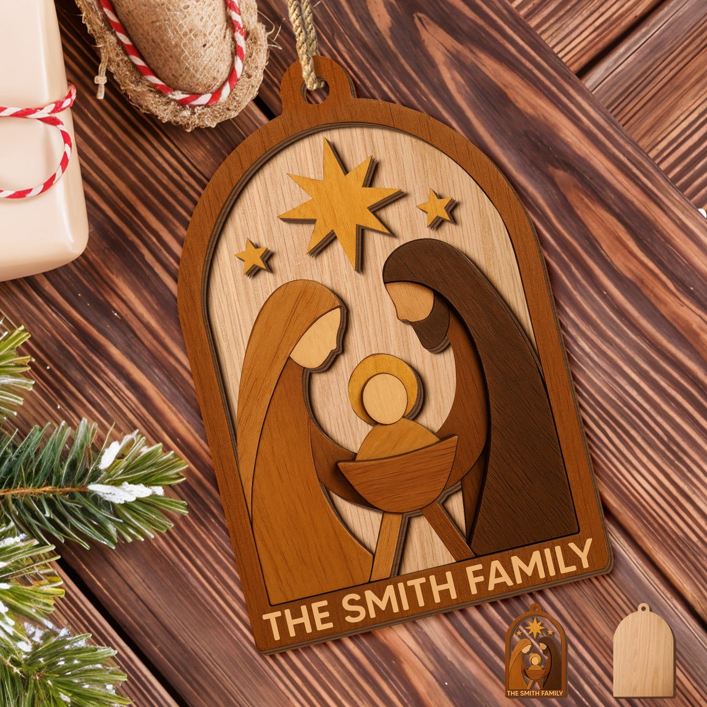 Celebrate Family Togetherness With Classic Nativity Scene - Personalized Double Layer Wood Ornament - FTH116_DWO