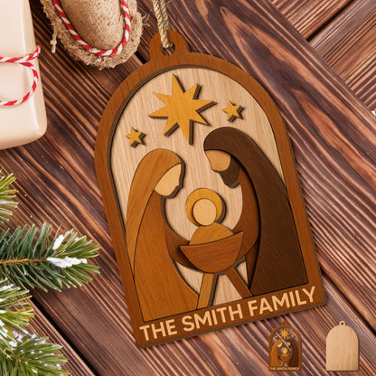 Celebrate Family Togetherness With Classic Nativity Scene - Personalized Double Layer Wood Ornament - FTH116_DWO