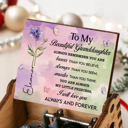 To My Beautiful Granddaughter Always Remember Affirmations Watercolor Flower Butterfly - Custom Music Box With "You Are My Sunshine" Tune - GDT817_MZB