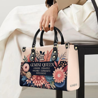 Reina del Zodíaco Flores 10 - Bolso de mano de cuero personalizado - queen10flowers