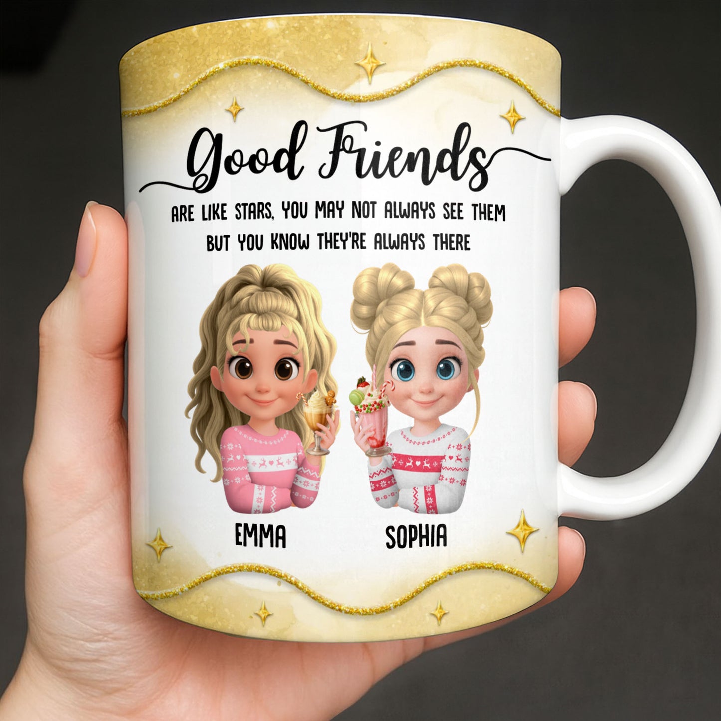 Good Friends Are Like Stars, Girls Holding Hot Cocoa - Personalized Custom Coffee Mug - BST513_MG