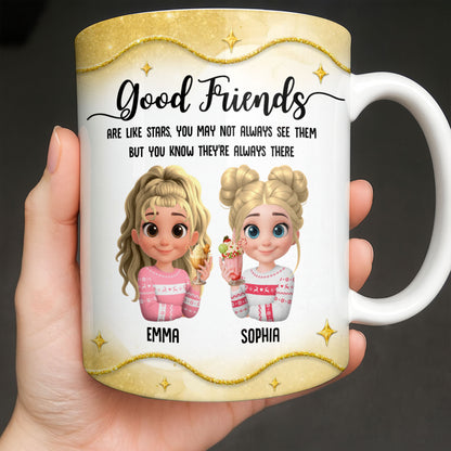 Good Friends Are Like Stars, Girls Holding Hot Cocoa - Personalized Custom Coffee Mug - BST513_MG