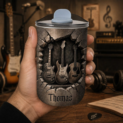 Rock On With Music Custom Name 3D Guitar Wall Crack - Personalized Custom 10oz Tumbler - MUSIC097_MTUM