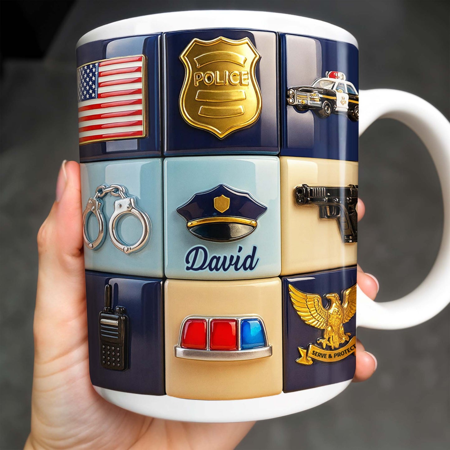 Serve & Protect, American Flag And Police Badge Design - Personalized Custom Coffee Mug - OFC024_MG