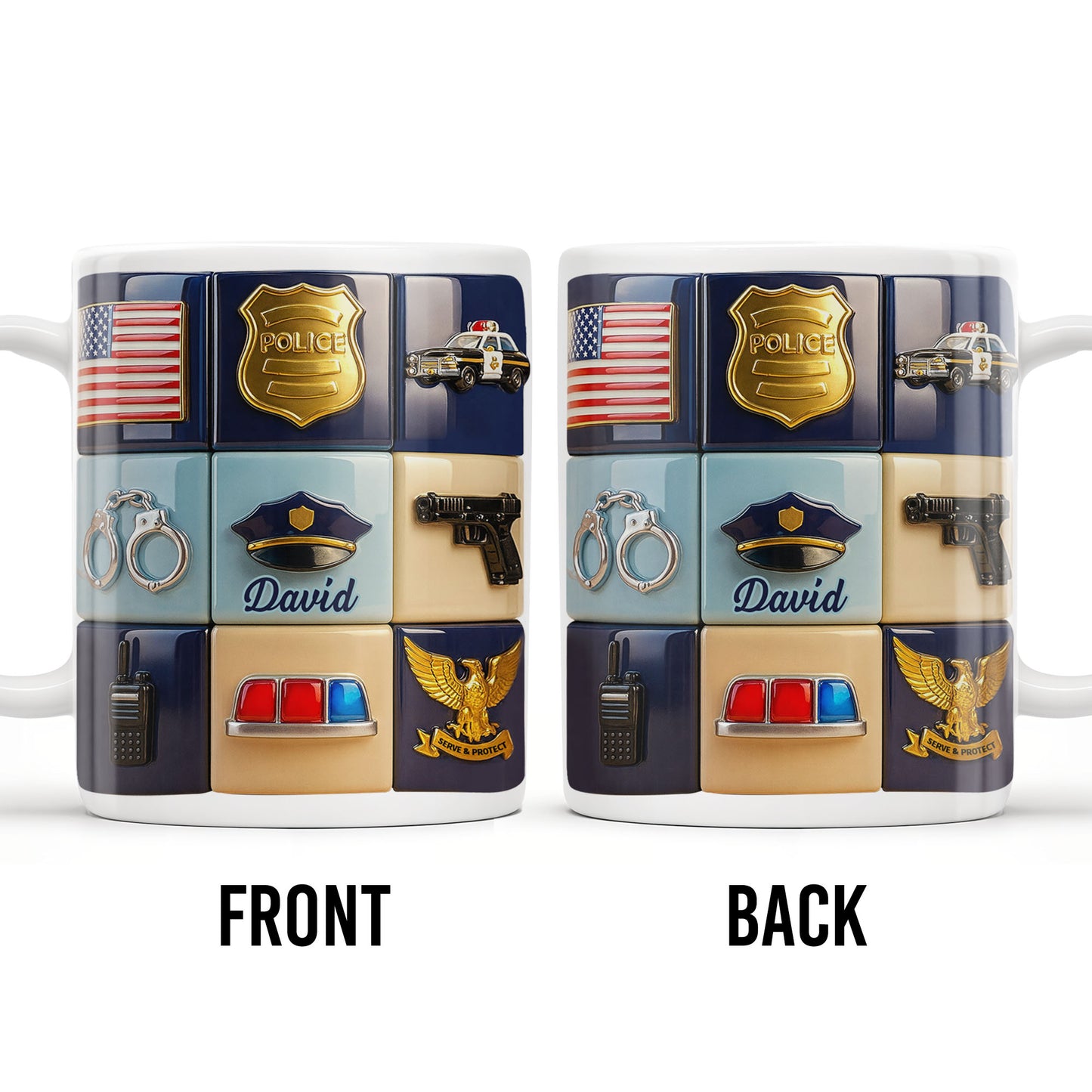 Serve & Protect, American Flag And Police Badge Design - Personalized Custom Coffee Mug - OFC024_MG