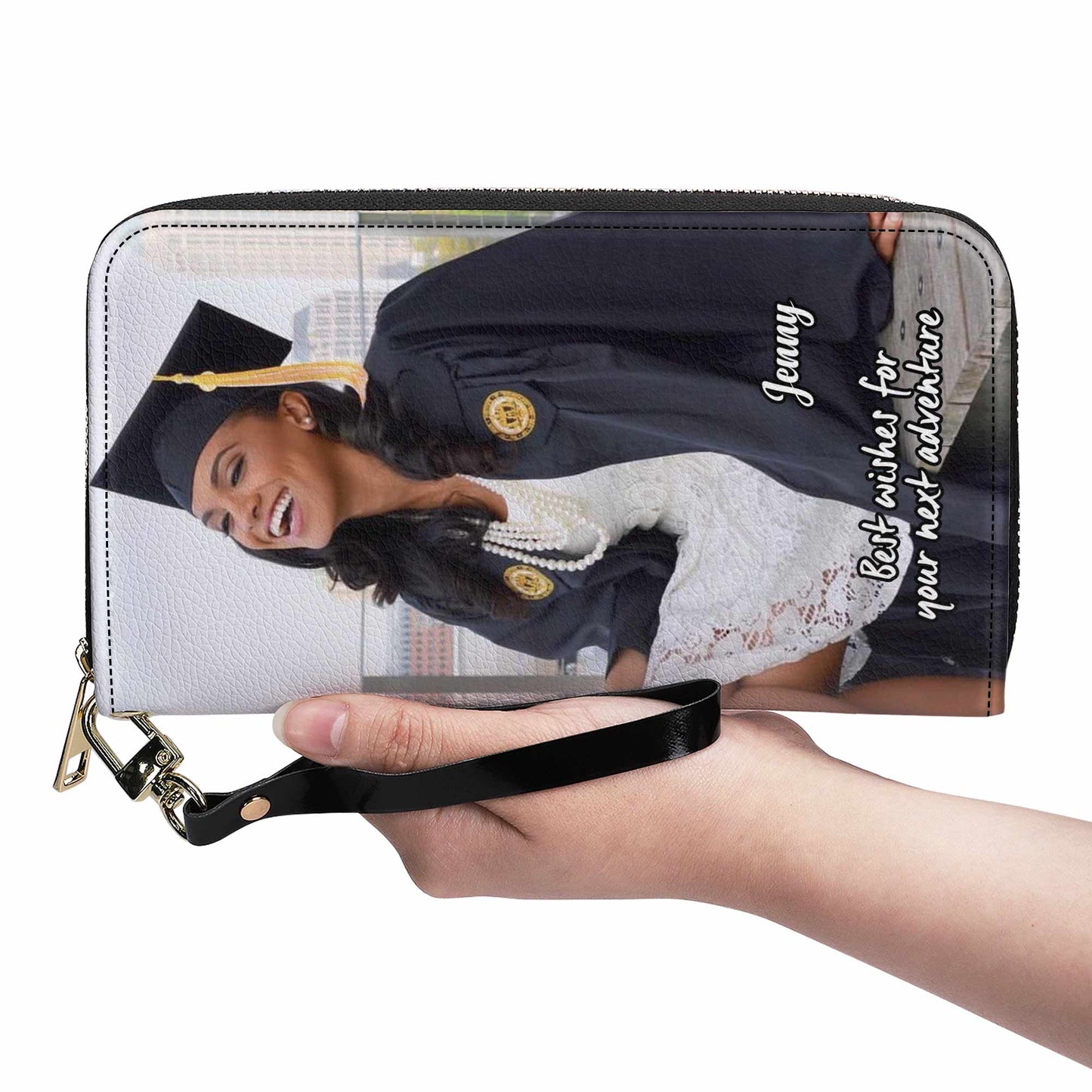 Portefeuille en cuir pour femme avec photo personnalisée - Édition remise de diplôme - photoWL02