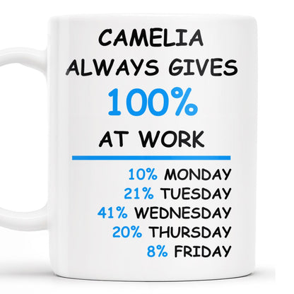 Always Gives 100% At Work Mug With Percentage Chart - Personalized Custom Coffee Mug - COL037_MG