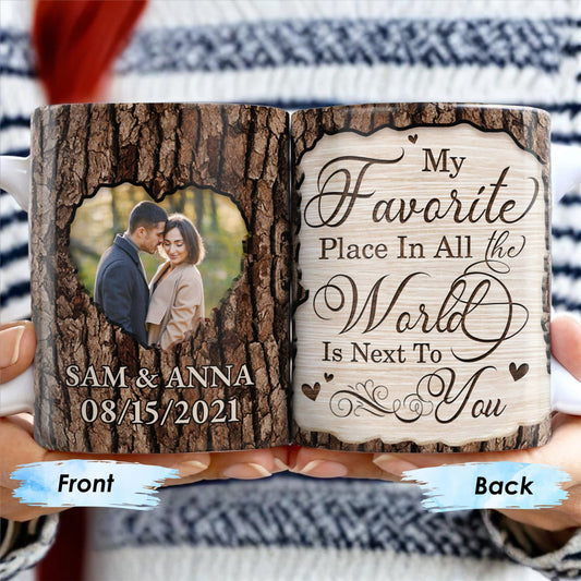Favorite Place Next To You With Heart Shaped Photo - Personalized Custom Coffee Mug - CPL175_MG