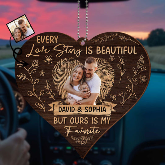 Every Love Story Is Beautiful But Ours Is My Favorite With Floral Heart - Personalized Custom Wood Ornament, Car Hanging Ornament - CPL335_WCA