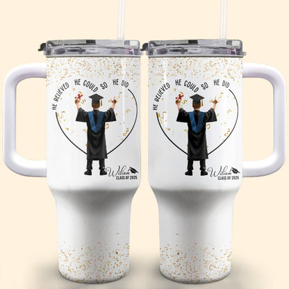 She Believed She Could So She Did, Graduation Cap and Confetti - Personalized 40oz Tumbler With Straw - GRAD351_TBS