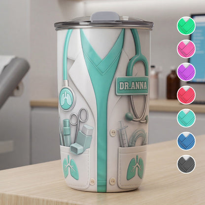 Dedicated Professional Respiratory Therapist With Stethoscope And Lungs Icons - Personalized Custom 10oz Tumbler - DOC092_MTUM