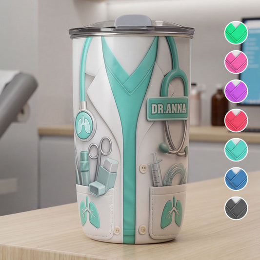 Dedicated Professional Respiratory Therapist With Stethoscope And Lungs Icons - Personalized Custom 10oz Tumbler - DOC092_MTUM