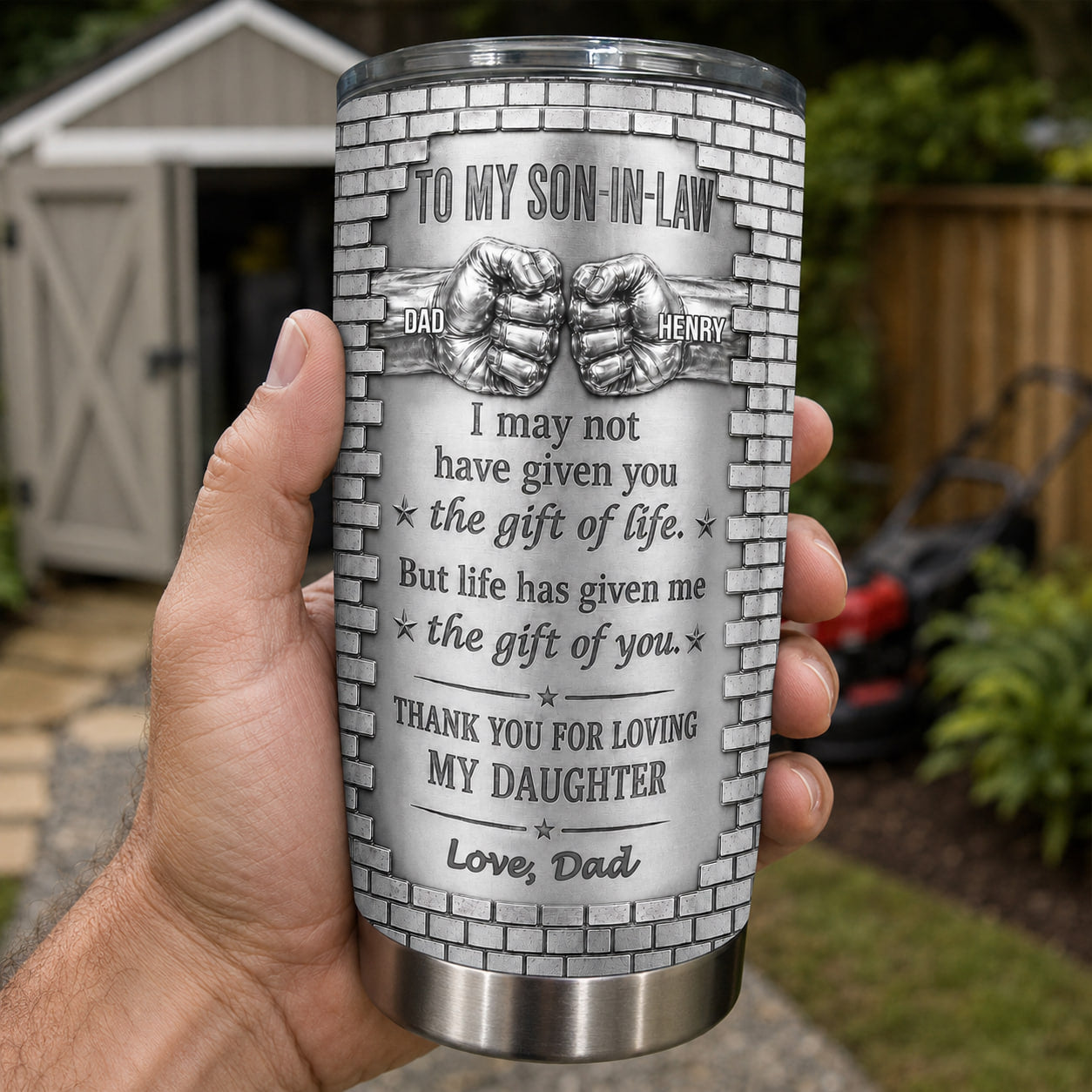 To My Son In Law Gift Of You Fist Bump Brick Wall - Personalized Custom Stainless Steel Tumbler 20oz - SILA016_USTUM