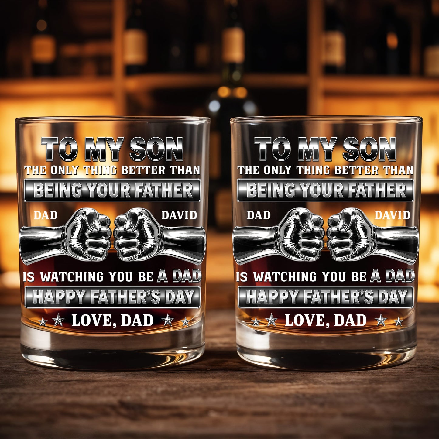To My Son Better Than Being Your Father Fist Bump Design - Personalized Custom Whiskey Glass - SON143_RWG