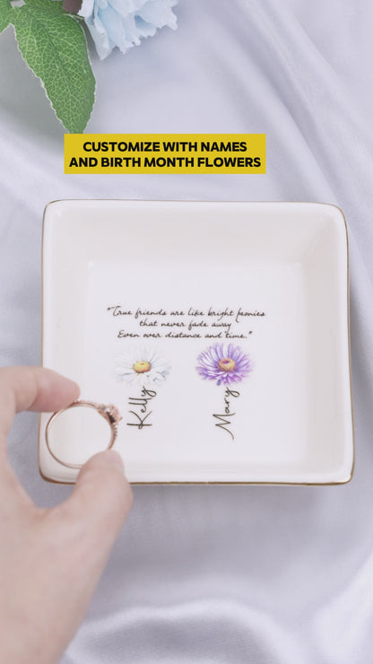 True Friends Like Bright Peonies Quote Dish - Personalized Custom Jewelry Dish - BST016_SCRD