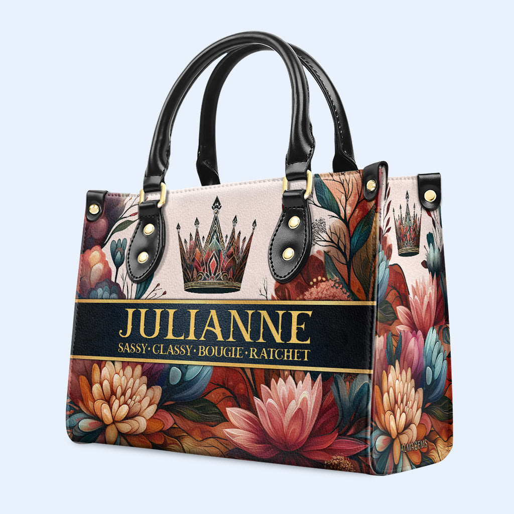 Queen Flowers - Personalized Custom Leather Handbag - queen02flowers