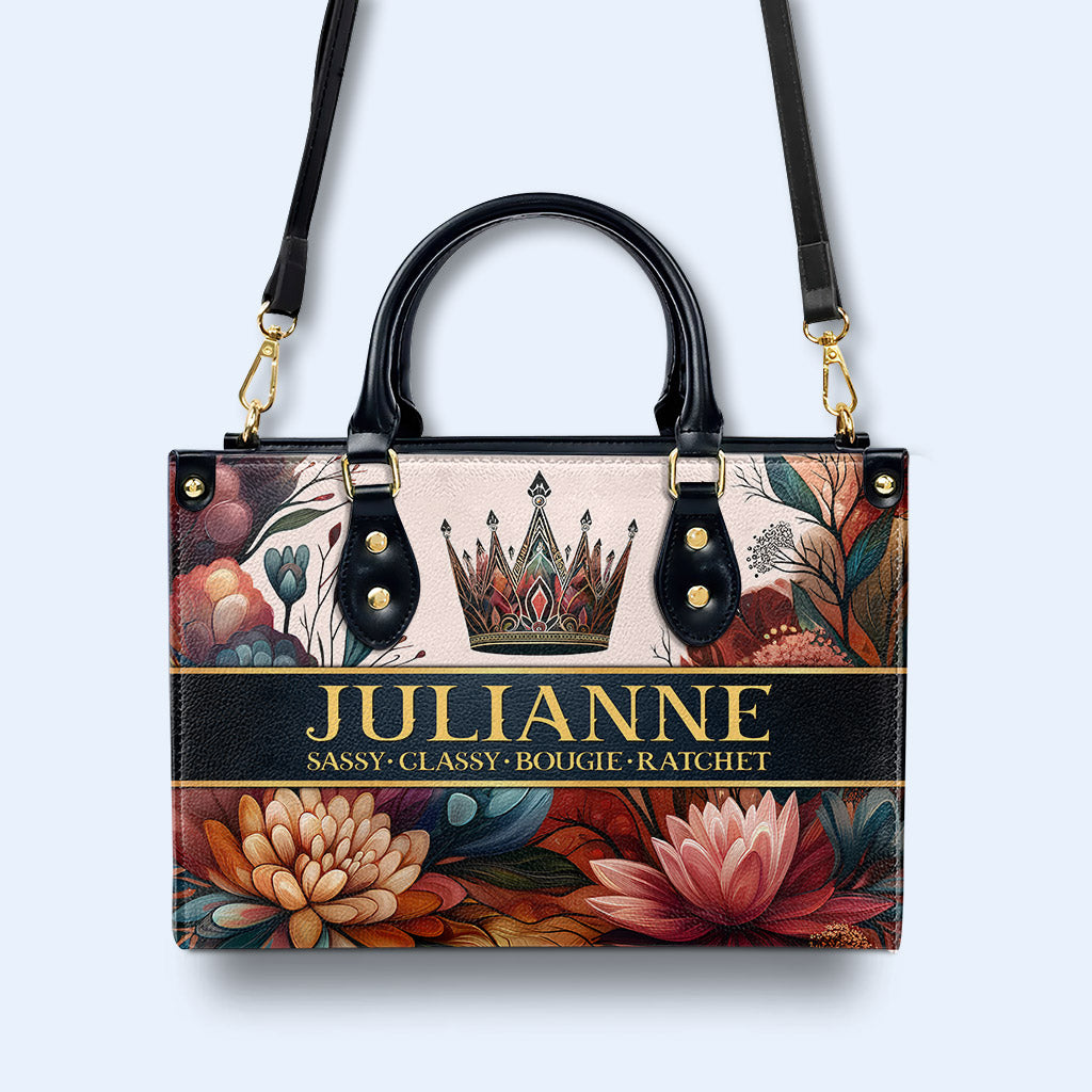 Queen Flowers - Personalized Custom Leather Handbag - queen02flowers