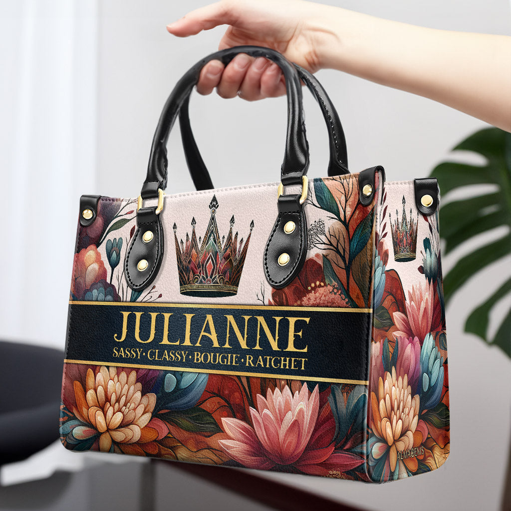 Queen Flowers - Personalized Custom Leather Handbag - queen02flowers